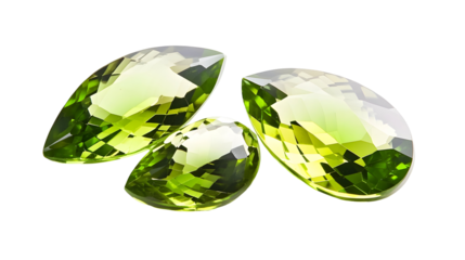 High resolution macro of three polished green gemstones for jewelry design