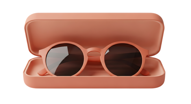 Stylish Round Sunglasses in Peach Case Fashionable Eye Protection Concept - Powered by Adobe
