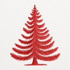 A stylized red Christmas tree with a unique design and pattern