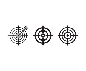 Three black dartboards with arrows aiming targets success goal