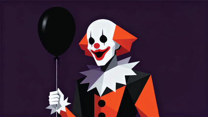 Scary Clown Illustration With Black Balloon, Vector Style, Halloween Horror Theme Vector Design Template