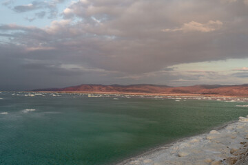 The unsurpassed  beauty of Dead Sea against the backdrop of Jordan Mountains in the southern Israel