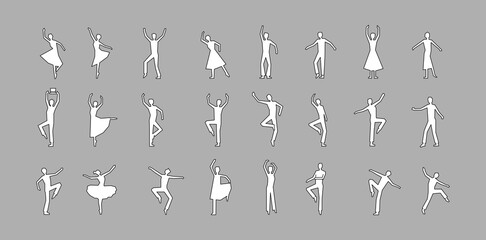 CAD drawings. Set of people dancing in motion, blocks for architecture and landscaping. Sketch people illustrations, people vector illustration. Floor Plans,  hand drawn, Elevations, Sections.