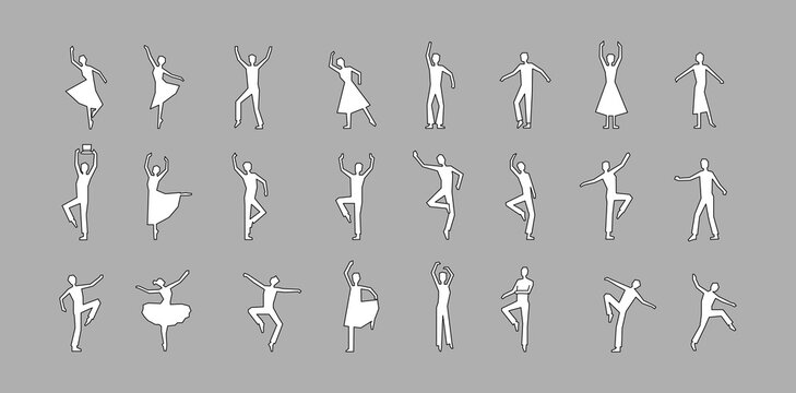 CAD drawings. Set of people dancing in motion, blocks for architecture and landscaping. Sketch people illustrations, people vector illustration. Floor Plans,  hand drawn, Elevations, Sections.
