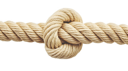 Fototapeta premium Close-up of sturdy beige rope with intricate knot for nautical design and craft projects