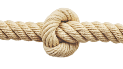 Close-up of sturdy beige rope with intricate knot for nautical design and craft projects