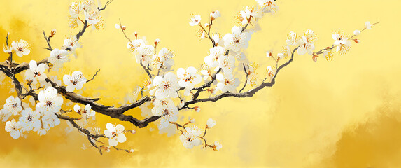 美しい和風の桜梅背景イラスト　AI生成画像