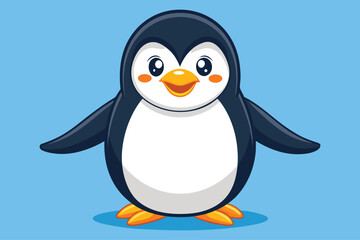 Fototapeta premium Cute cartoon penguin with orange beak and feet on white background