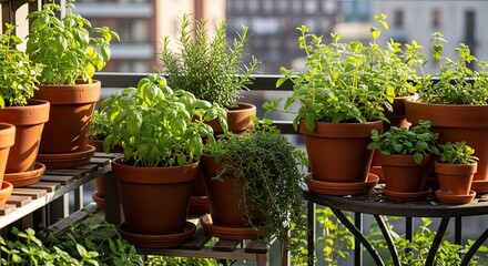 Container Garden Herbs Thriving on a Sunny Balcony