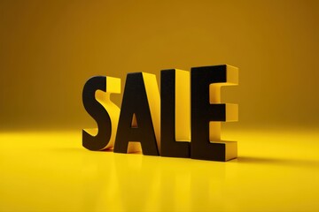 A bold and modern 3D sale sign featuring black and yellow letters on a vibrant yellow background, perfect for advertising promotions and sales events like Black Friday.