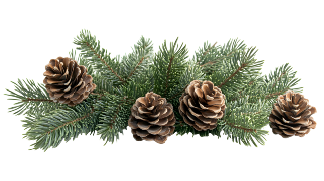 Evergreen fir tree foliage with pine cones for winter decoration and nature themes