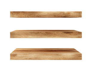 Obraz premium Three simple, horizontal wooden shelves against a black background, each with subtle wood grain