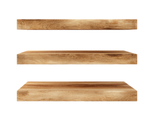 Three simple, horizontal wooden shelves against a black background, each with subtle wood grain