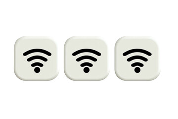 Three square icons each displaying a black wireless symbol on a white button background, black backdrop