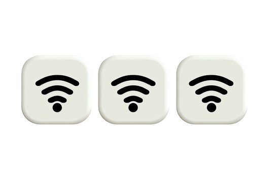 Three square icons each displaying a black wireless symbol on a white button background, black backdrop