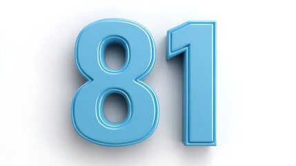 A light blue number eighty one on a white surface in a studio setting