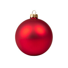 A close-up shot of a single, glossy red Christmas ornament with a gold cap