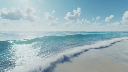 sea ​​water wave view with sunlight and cloudy sky background, landscape
