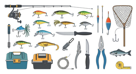 Assortment of Fishing Gear and Lures for Angling Adventures. © wong