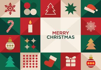 Flat Geometric Merry Christmas Illustration. Merry Christmas Banner Template Design