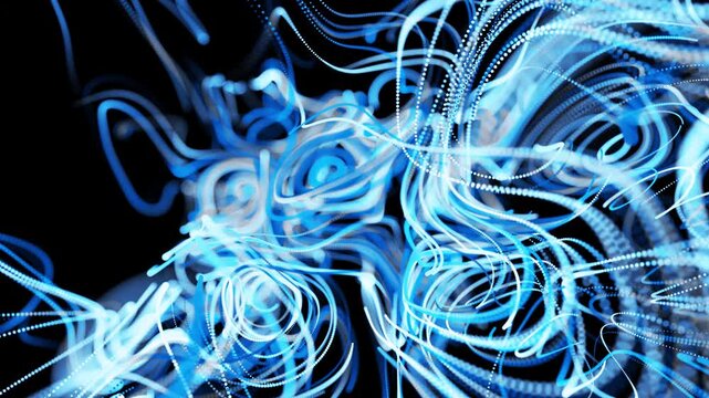Hypnotic visual representation of neural network processing. Featuring a soothing blue color palette and abstract patterns created by rapidly moving light streaks.