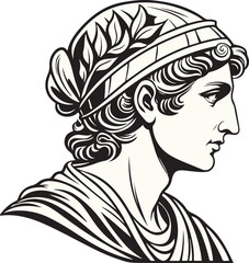 Ancient Greek Roman Bust Illustration – Classical Sculpture Profile Vector Art