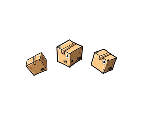 Fototapeta premium Illustration of three stylized cardboard boxes, possibly shipping or delivery related, on a black backdrop