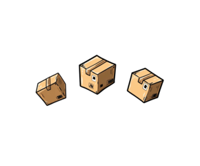 Illustration of three stylized cardboard boxes, possibly shipping or delivery related, on a black backdrop