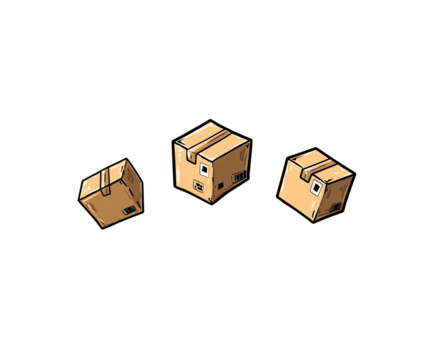 Illustration of three stylized cardboard boxes, possibly shipping or delivery related, on a black backdrop