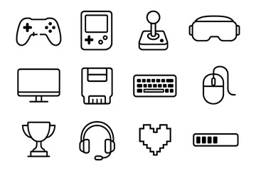 Gaming icons collection: retro, modern, and interactive entertainment symbols