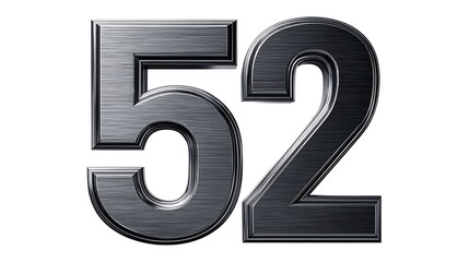 Metallic textured number fifty two on an isolated white background view