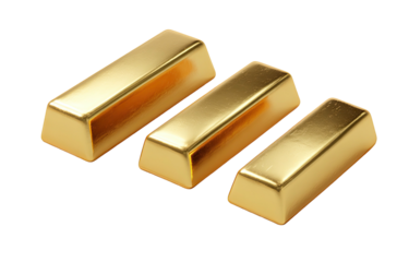 Three shiny gold bars diagonally arranged against a stark black background
