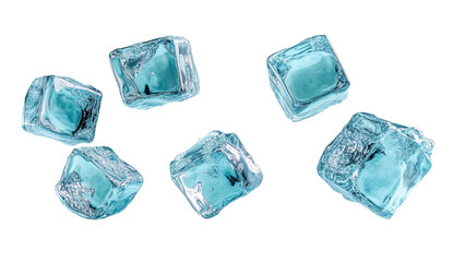 Obraz premium Icy cubes, clear and blue-tinted, scattered on a dark surface