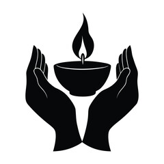 Hands Lighting Diya Festival Vector Silhouette Illustration