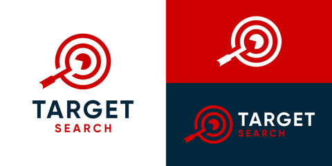 Creative simple target search logo template. Abstract magnifying glass with target logo design vector illustration.