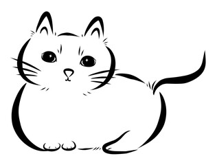 Cute Chubby Cat Minimal Line Illustration