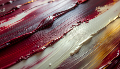 Vesperal Flow &mdash; HDR Macro of Crimson and Ivory Acrylic on Textured Canvas