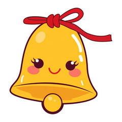 Adorable Golden Bell Character with Red Ribbon