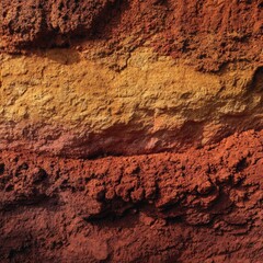 An abstract depiction of soil layers with varied colors and textures. The layers display a rich blend of colors, from deep reds to warm oranges and yellows