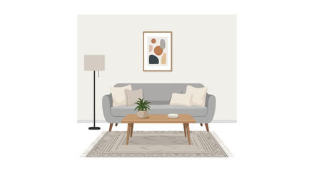 A serene living room setting with muted tones and minimalist design providing a calming and inviting atmosphere for viewers to enjoy and appreciate