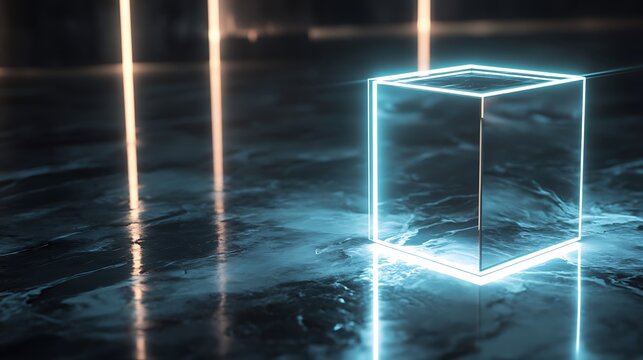 Abstract Luminous Digital Cube  Data Tech Innovation Futuristic Design