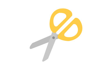 A pair of yellow handled scissors with silver blades isolated on white background