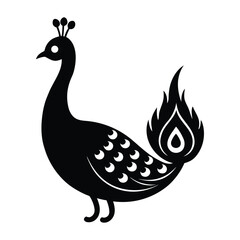 Peacock with Diya Lamp Vector Silhouette Illustration