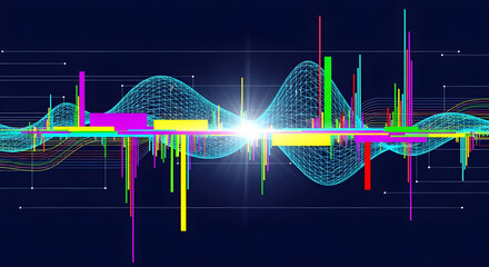 Abstract futuristic background with data visualization and sound waves