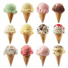 A delightful collection of ice cream cones, showcasing a variety of delicious flavors