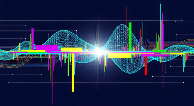 Abstract futuristic background with data visualization and sound waves