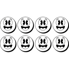 Retro Cartoon Smily Faces Set Classic Black and White Emoticon Icons