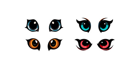 Set of animal cartoon eyes on a white background. Vector illustration.