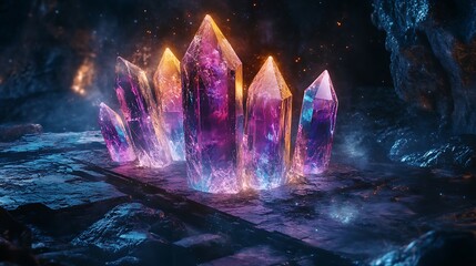 Radiant Fantasy Crystals Luminous Gems in a Mystical Cavern