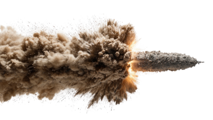 A projectile bursts from a point, leaving a trail of smoke and a brilliant explosion